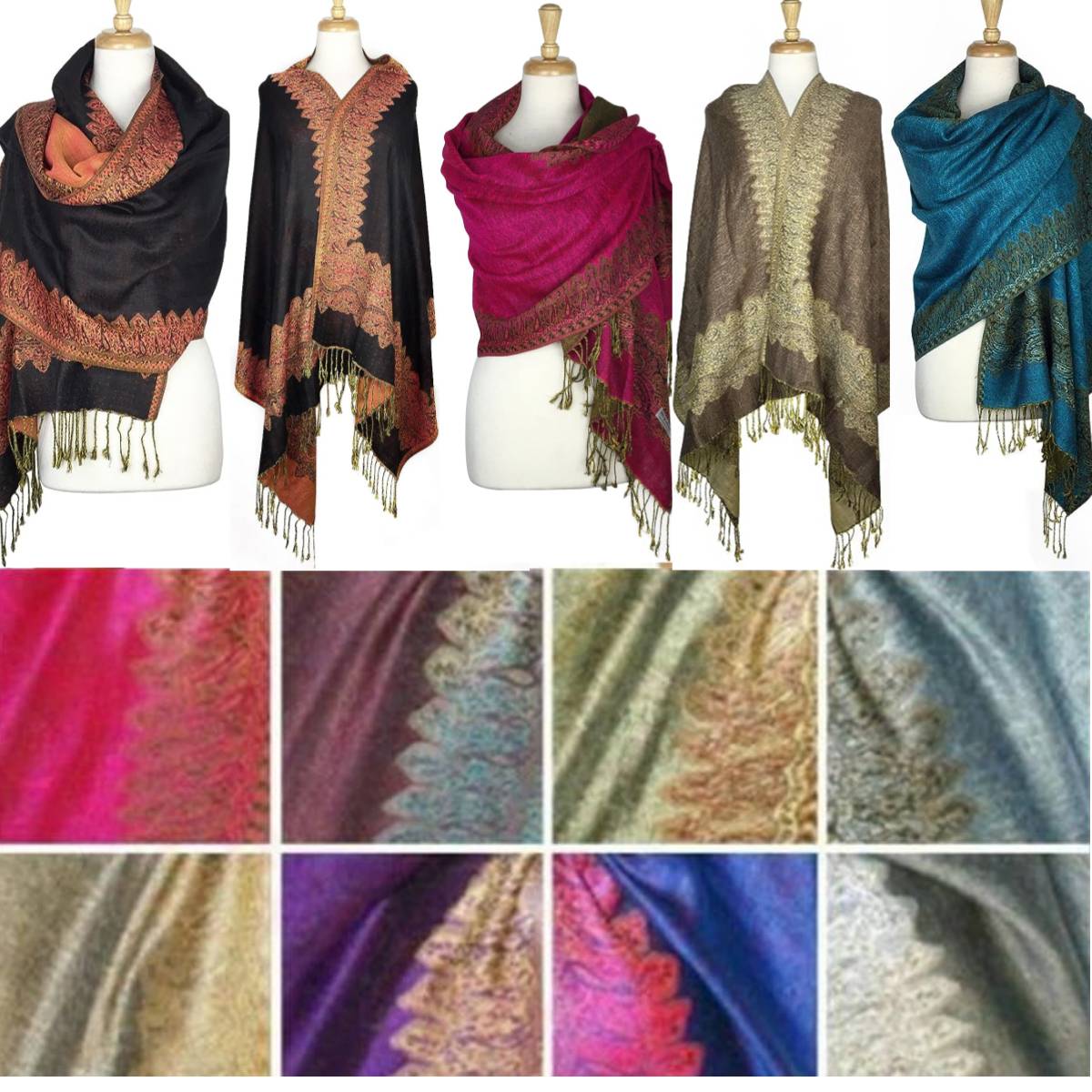 1 Dozen - 12 Pieces Border Pashmina Scarf Shawls