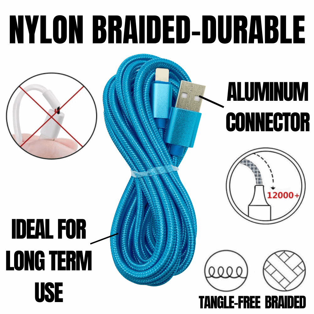 2 Pack 10FT XL Charger Compatible for Iphone Cable Nylon Woven Zebra Pattern - PremiumBrandGoods