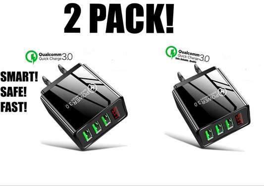 2 Pack! 3 Port LED Fast Quick Charge QC 3.0 USB Hub Display Wall Charger Adapter US Plug - PremiumBrandGoods