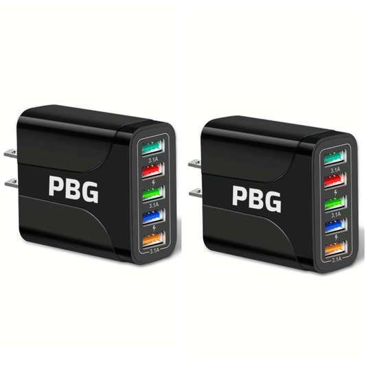 2 Pack PBG 5 Port Wall Charger Charge 5 Devices at Once! - PremiumBrandGoods