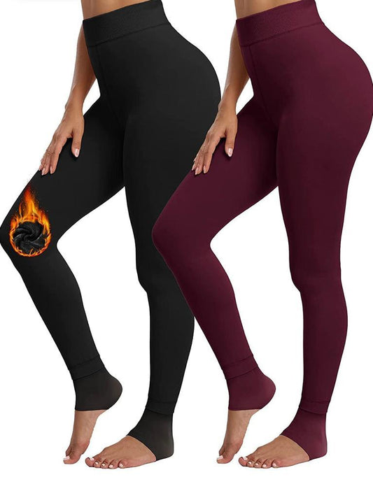 2 Pack Women’s Fleece Lined Leggings High Waist Stretchy warm Leggings one size - PremiumBrandGoods