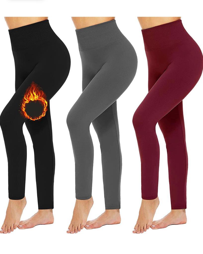 3 Pack Women’s Fleece Lined Leggings High Waist Stretchy warm Leggings one size - PremiumBrandGoods