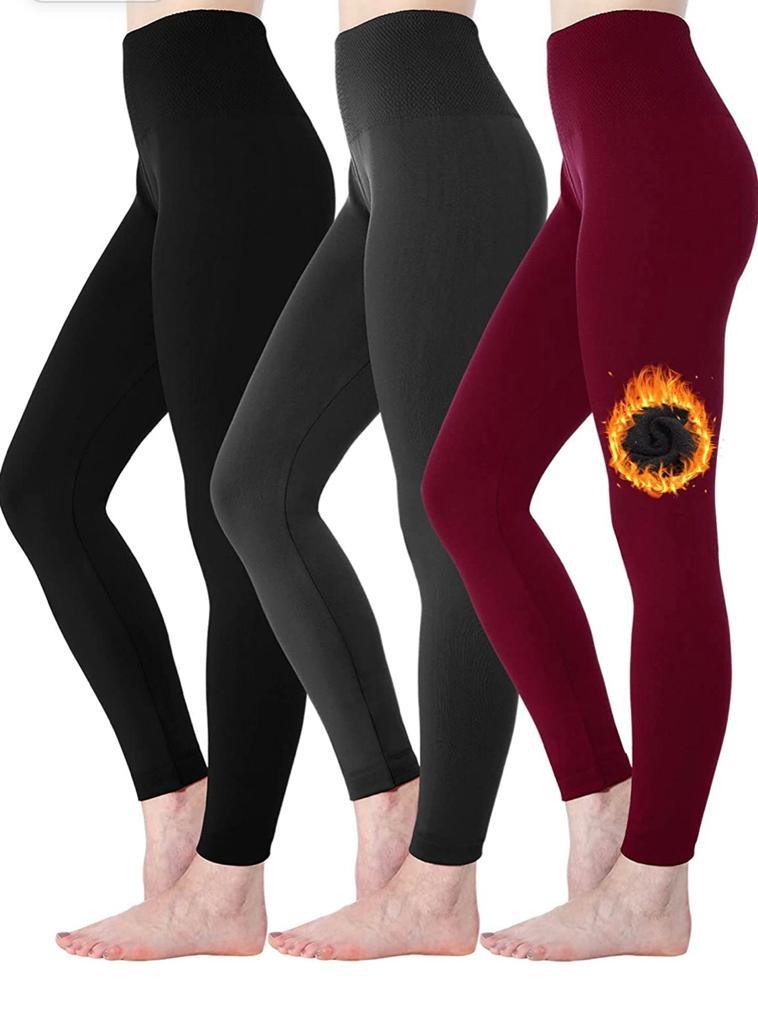 3 Pack Women’s Fleece Lined Leggings High Waist Stretchy warm Leggings one size - PremiumBrandGoods