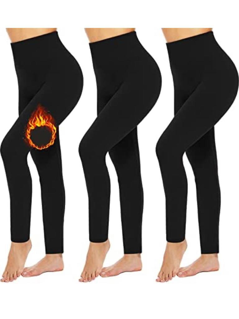 3 Pack Women’s Fleece Lined Leggings High Waist Stretchy warm Leggings one size - PremiumBrandGoods