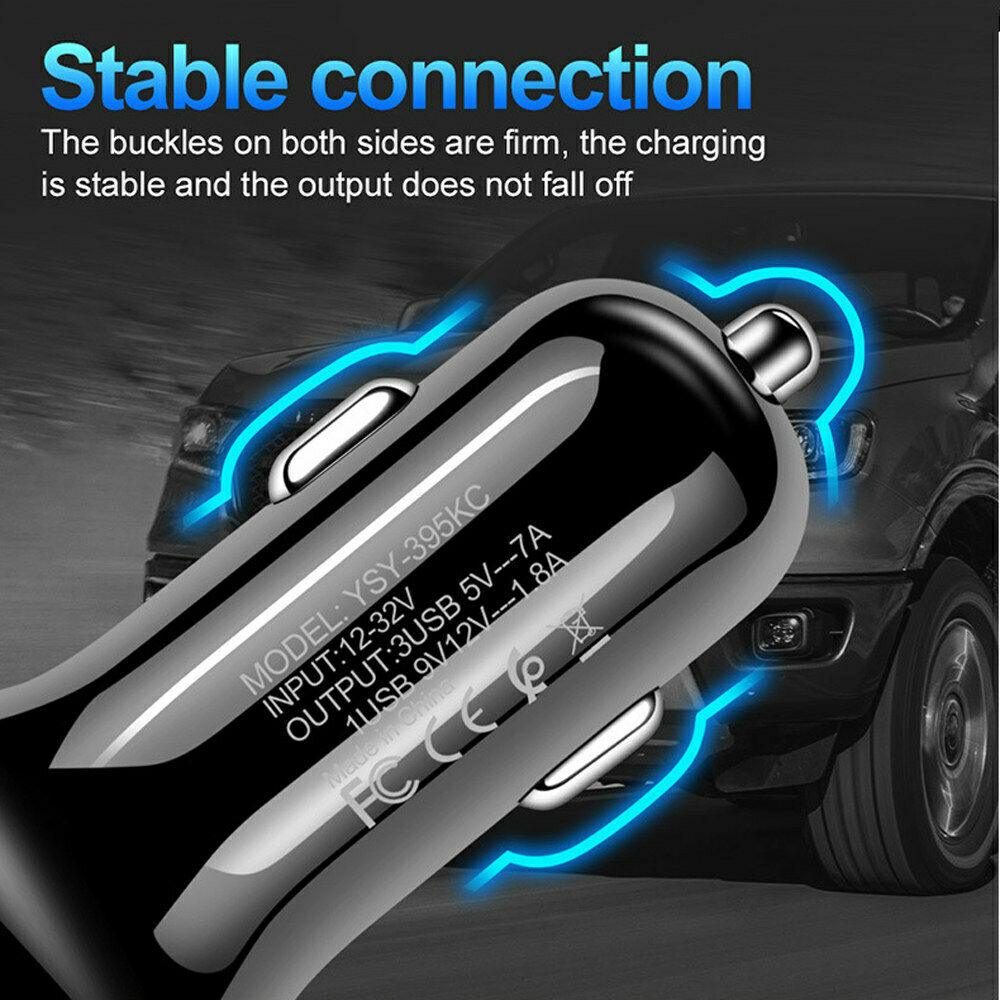 3 Port Fast LED White Car Charger + 3 in 1 Cable Combo Silver - PremiumBrandGoods