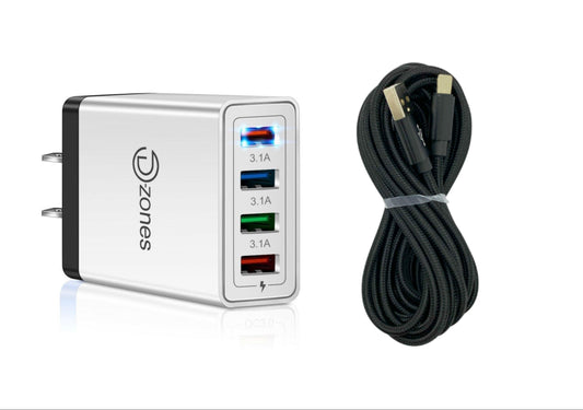 4 Port Wall Charger with 10 FT Charger Compatible for Iphone - PremiumBrandGoods