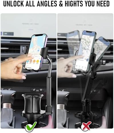 Cup Holder Phone Mount, Upgraded 2 in 1 Cup Holder Phone Holder for Car, Car Phone Mount with Long Gooseneck and Stretchable Cup Holder for Track, Car, Compatible with iPhone Samsung All Phones