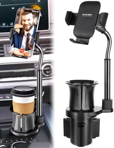 Cup Holder Phone Mount, Upgraded 2 in 1 Cup Holder Phone Holder for Car, Car Phone Mount with Long Gooseneck and Stretchable Cup Holder for Track, Car, Compatible with iPhone Samsung All Phones