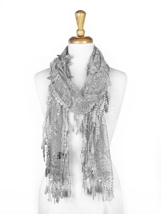 Fashion Lace Tassel Sheer Oblong Lightweight Scarf YH30