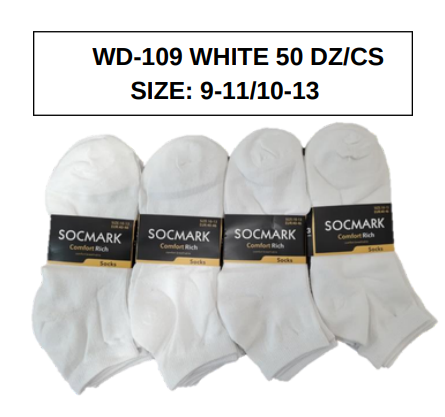 Ankle BC SOCKS WD109 50 DZ/BOX (9-11 , 10-13) White