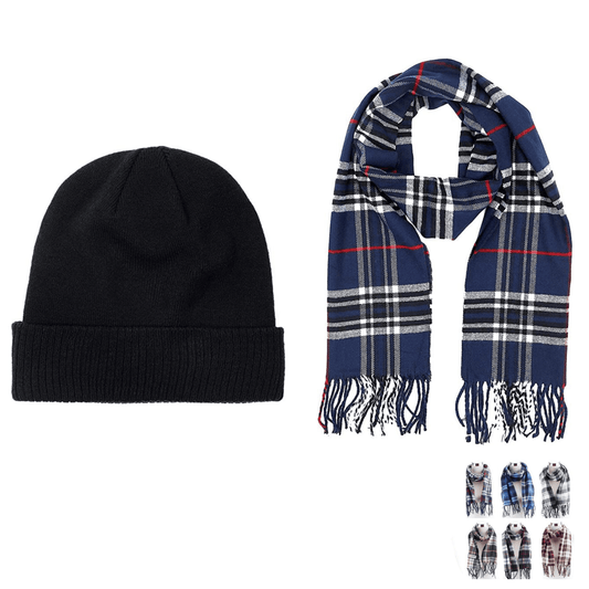 Adult Fleece Lined Winter Hat with Fleece Plaid Scarf Thermware Winter Bundle - PremiumBrandGoods