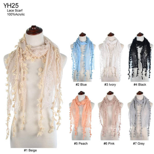 Fashion Lace Tassel Sheer Oblong Lightweight Scarf YH25