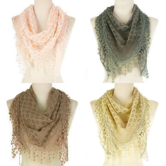 Fashion Lace Tassel Sheer Triangle Lightweight Scarf