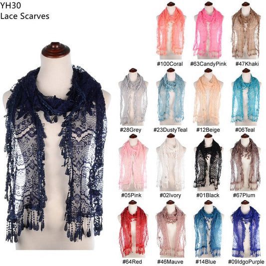 Fashion Lace Tassel Sheer Oblong Lightweight Scarf YH30